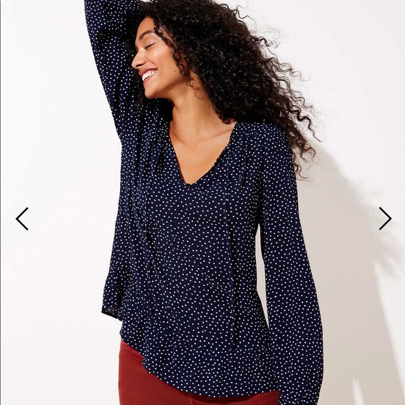 LOFT Tops - Loft Spotted Tie Neck Ruffle Hem Blouse